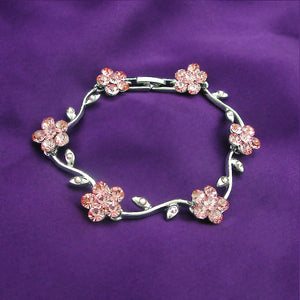 Pink Flower Bracelet with Pink Austrian Element Crystals