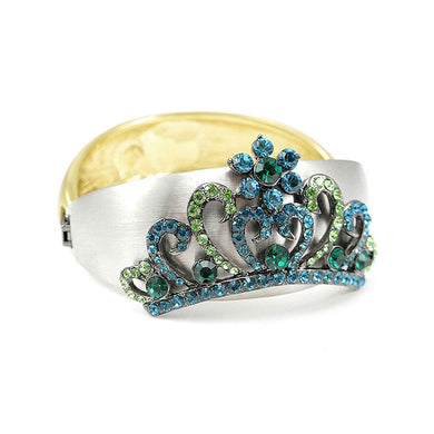 Elegant Crown Bangle with Blue and Green Austrian Element Crystal