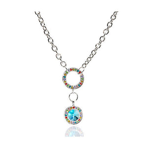 Blue Round Czech Crystal Bead Pendant with Multi-color Austrian Element Crystals and Necklace