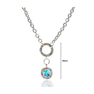 Blue Round Czech Crystal Bead Pendant with Multi-color Austrian Element Crystals and Necklace