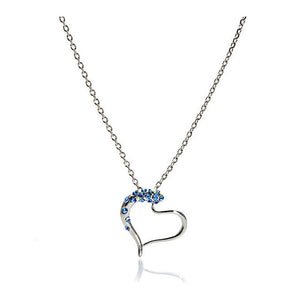 Heart Shape Pendant with Light Blue Austrian Element Crystals and Necklace