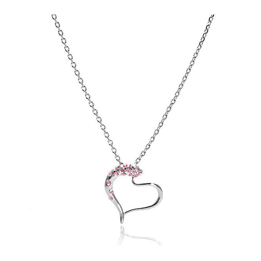 Heart Shape Pendant with Light Pink Austrian Element Crystals and Necklace