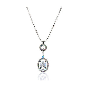 Silver Oval Shape Czech Crystal Bead Pendant with Austrian Element Crystals and Necklace