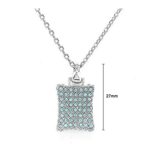 Simple Rectangle Pendant with Blue Austrian Element Crystals and Necklace