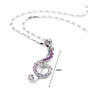Music Sign Pendant with Purple Austrian Element Crystals and Necklace