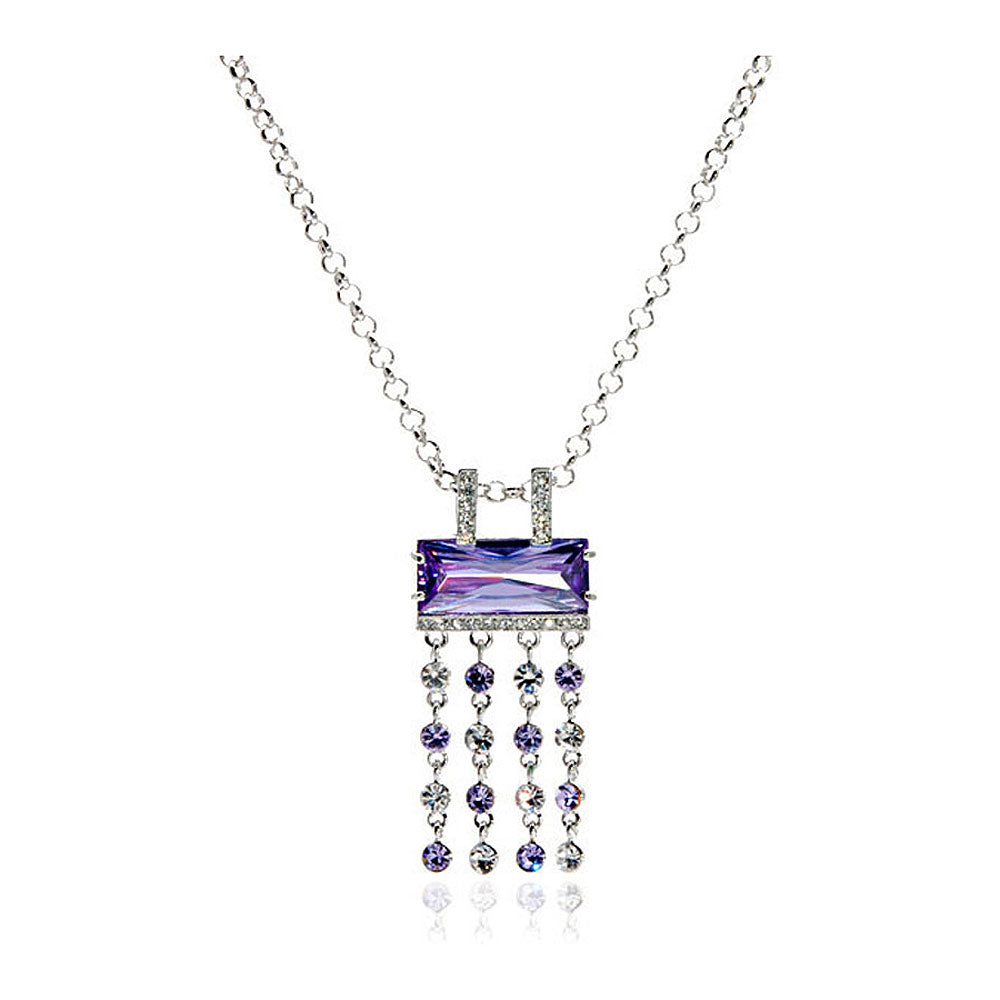 Purple Radient Shape Czech Crystal Bead Pendant with Austrian Element Crystals Tassels and Necklace