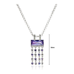 Purple Radient Shape Czech Crystal Bead Pendant with Austrian Element Crystals Tassels and Necklace