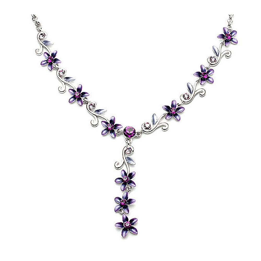 Purple Flower Necklace with Austrian Element Crystals