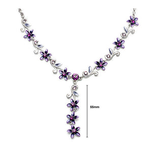 Purple Flower Necklace with Austrian Element Crystals