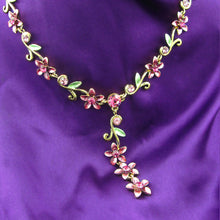 Load image into Gallery viewer, Purple Flowers Golden Necklace with Austrian Element Crystals
