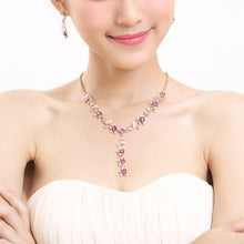 Load image into Gallery viewer, Purple Flowers Golden Necklace with Austrian Element Crystals