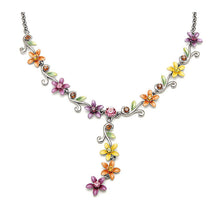 Load image into Gallery viewer, Orange Yellow and Purple Flowers Necklace with Austrian Element Crystals