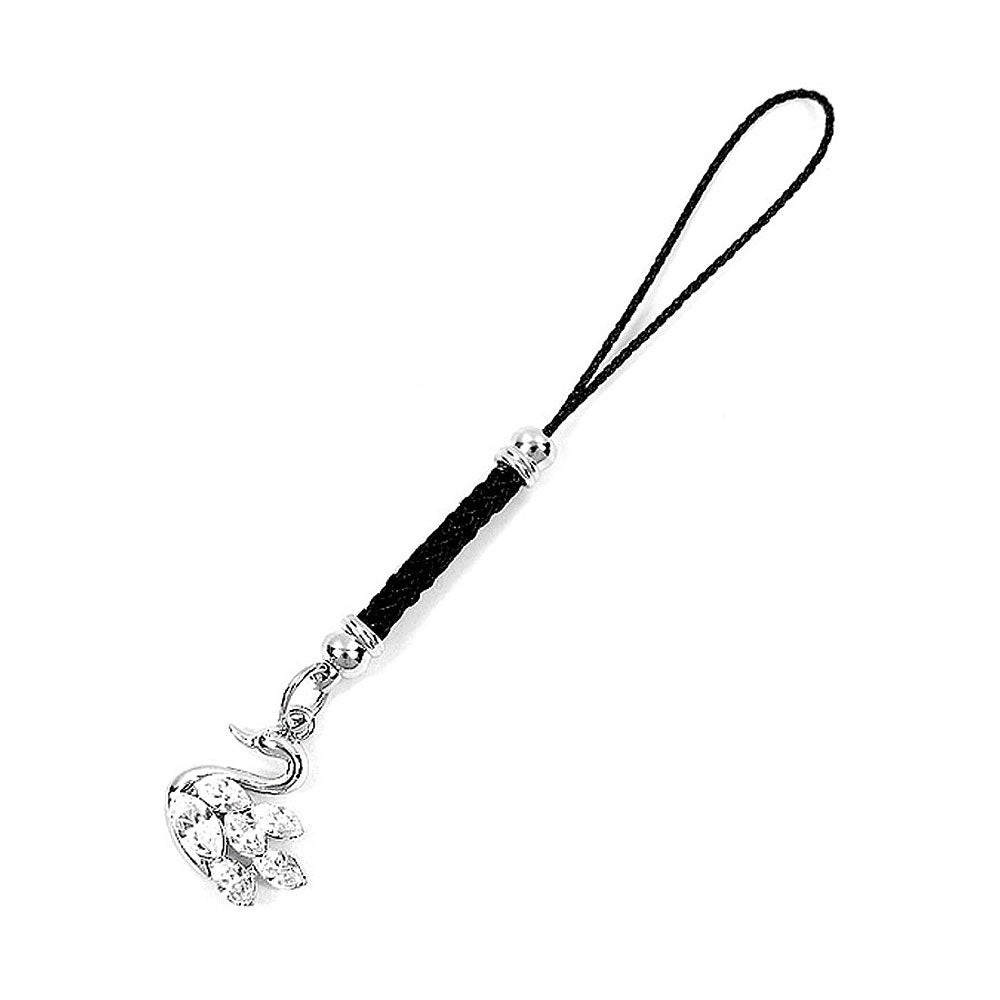 Black Strap with Swan Charm by Silver Austrian Element Crystals