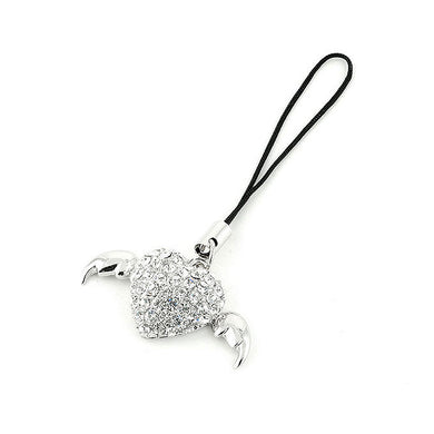 Black Strap with Winged Heart Charm in Silver Austrian Element Crystals