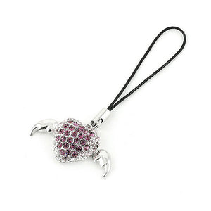 Black Strap with Winged Heart Charm in Purple and Silver Austrian Element Crystals