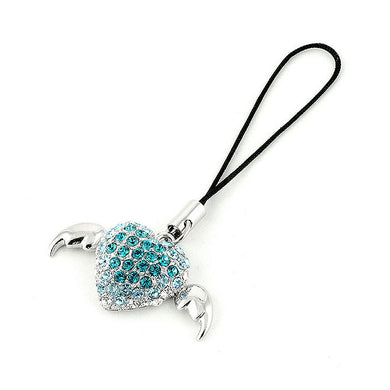 Black Strap with Winged Heart Charm in Blue and Silver Austrian Element Crystals