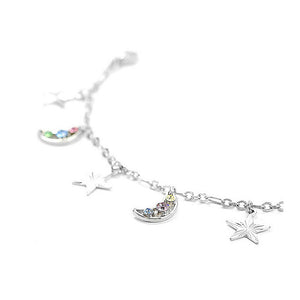 Fantasic Star and Moon Anklet with multi-color Austrian Element Crystals