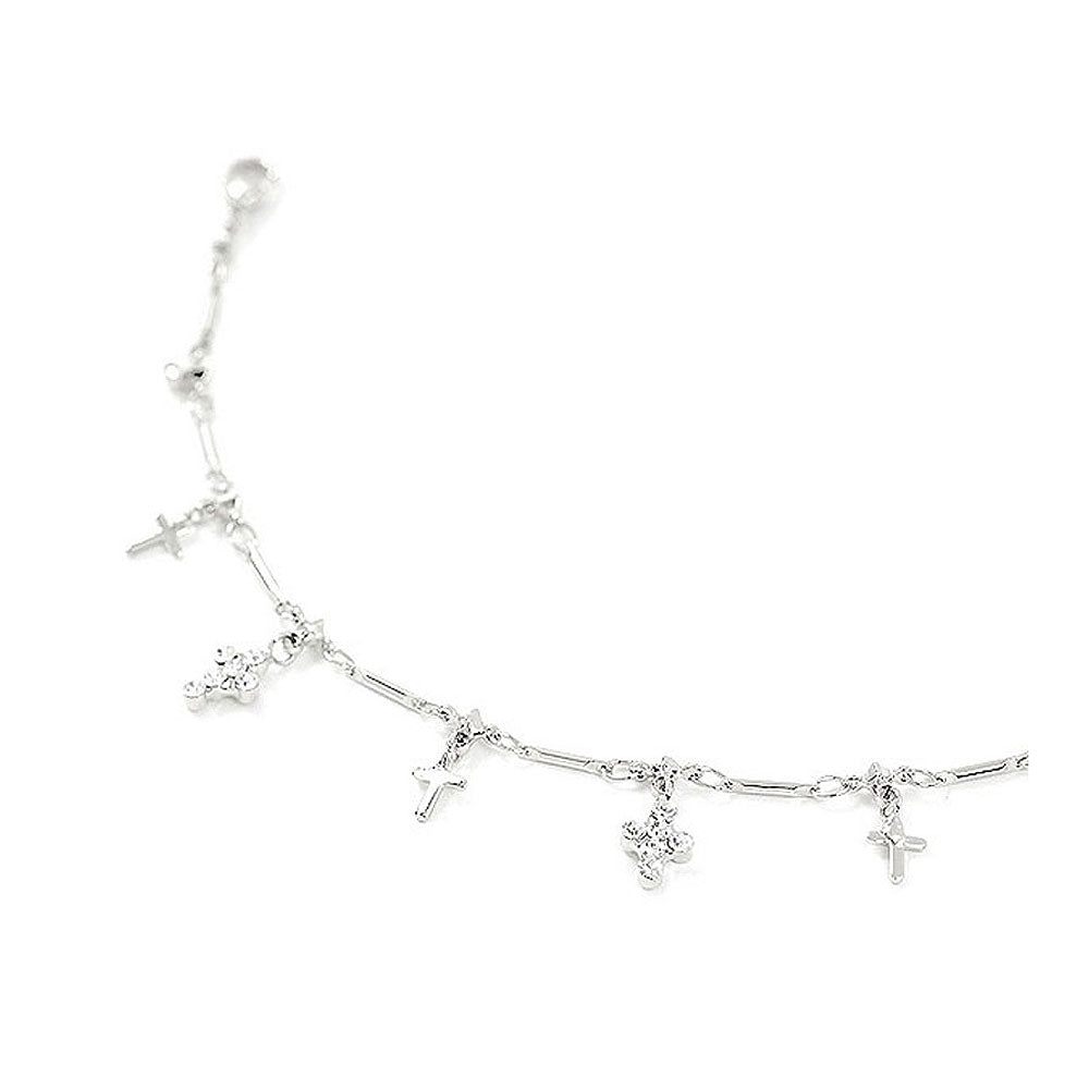 Elegant Cross Anklet with Silver Austrian Element Crystals