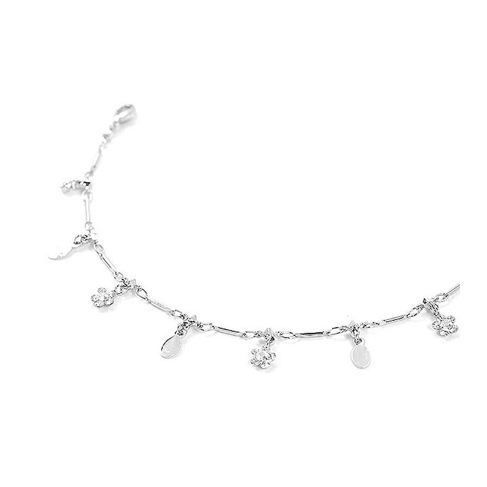 Flower Anklet with Silver Austrian Element Crystals