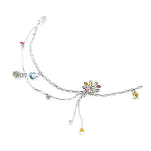 Elegant Flower Anklet with Multi-color Austrian Element Crystals