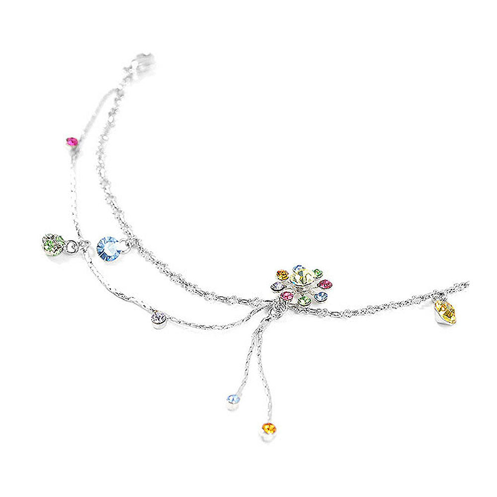Elegant Flower Anklet with Multi-color Austrian Element Crystals