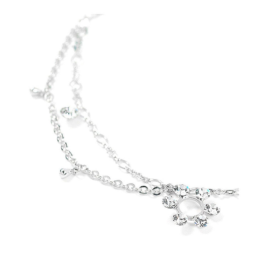 Flower Anklet with Silver Austrian Element Crystals