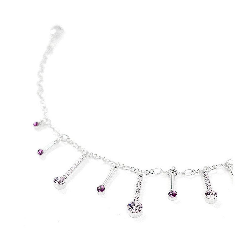 Elegant Charms Anklet with Purple Austrian Element Crystals