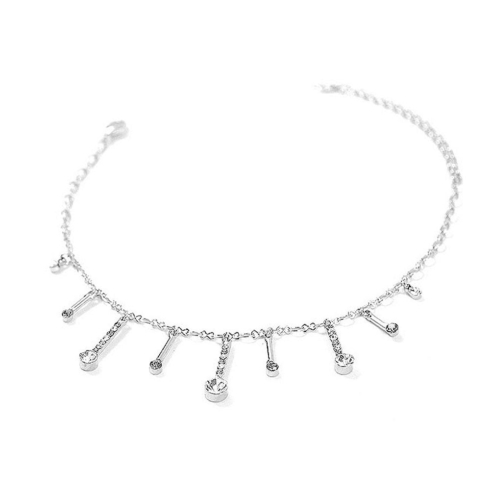 Elegant Charms Anklet with Silver and Dark Grey Austrian Element Crystals