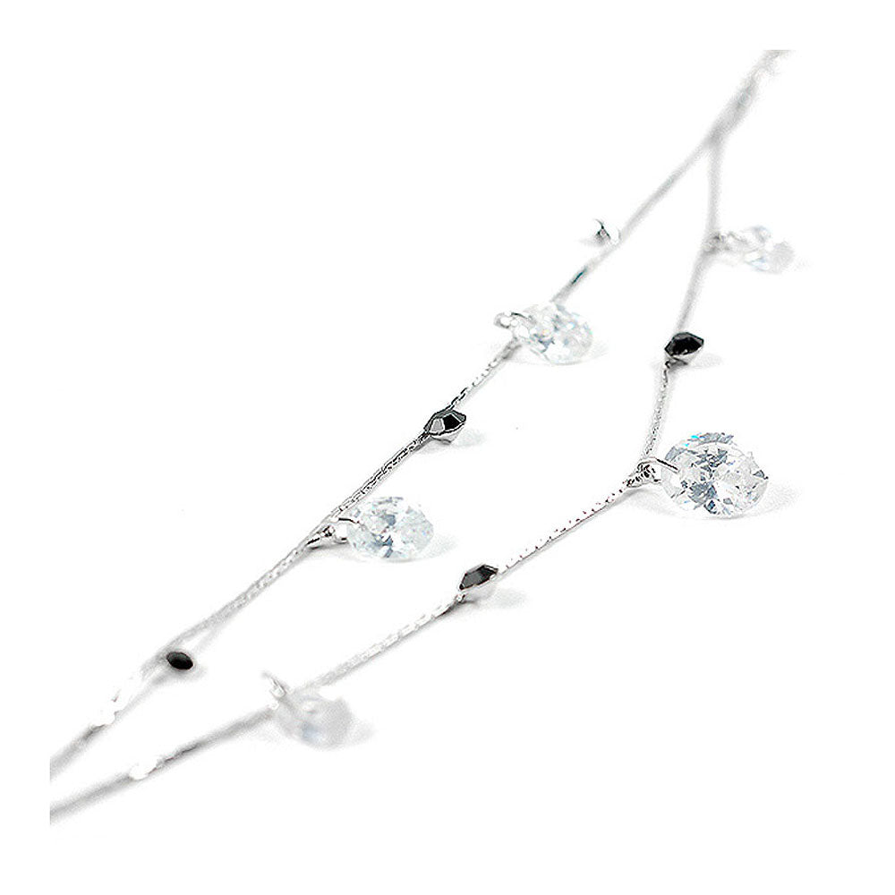 Simple Anklet with Black Austrian Element Crystals and CZ