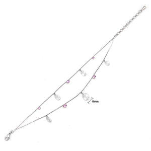 Simple Anklet with Purple Austrian Element Crystals and CZ