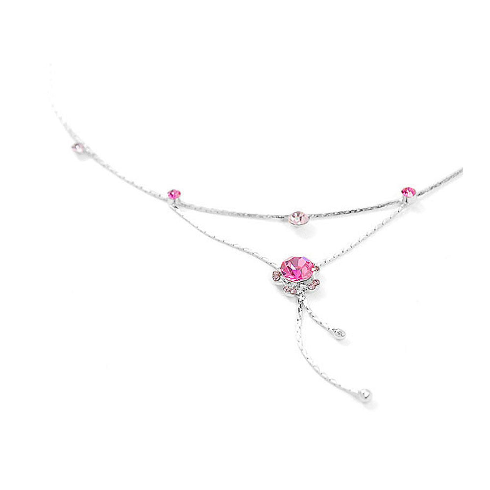 Flower Anklet with Pink Austrian Element Crystals