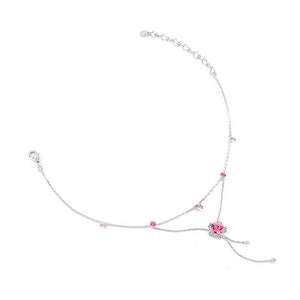 Flower Anklet with Pink Austrian Element Crystals