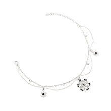 Load image into Gallery viewer, Snow and Flower Anklet with Silver and Black Austrian Element Crystals