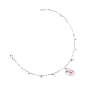 Butterfly Anklet with Pink Austrian Element Crystal and CZ