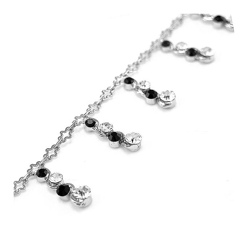 Simple Anklet with Silver and Black Austrian Element Crystals