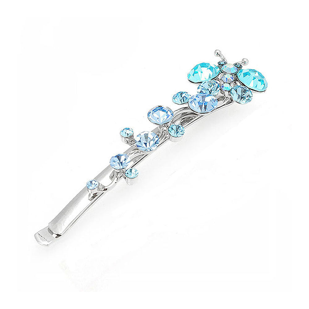 Flying Butterfly Hair Clip in Blue Austrian Element Crystals