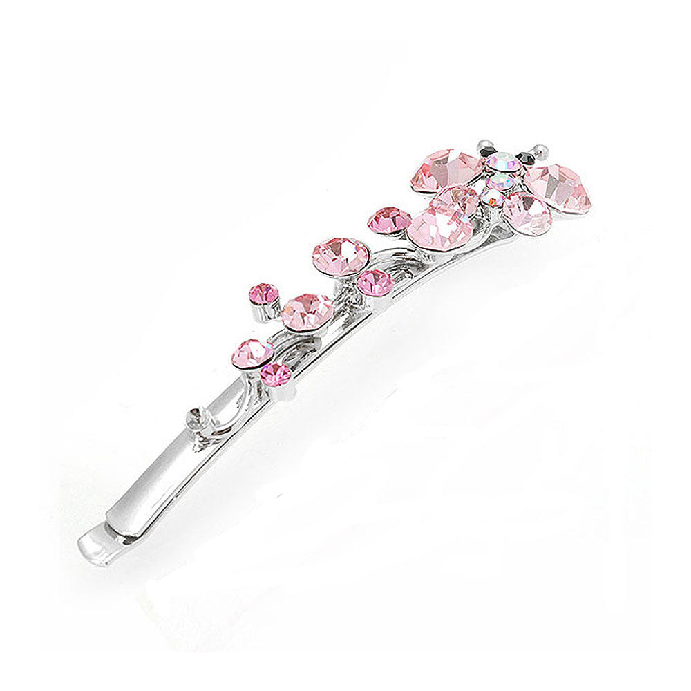 Flying Butterfly Hair Clip in Pink Austrian Element Crystals