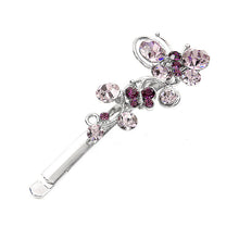 Load image into Gallery viewer, Twin Flying Butterfly Hair Clip in Purple Austrian Element Crystals