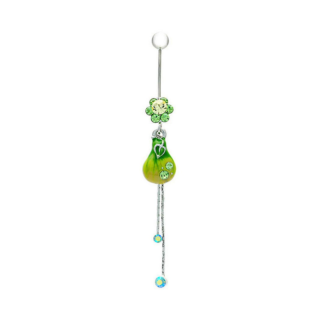 Green Pear Belly Ring with Green Austrian Element Crystals