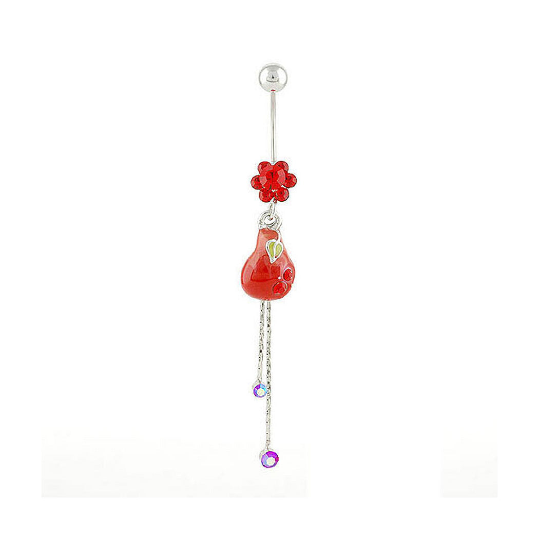 Red Pear Belly Ring with Red Austrian Element Crystals