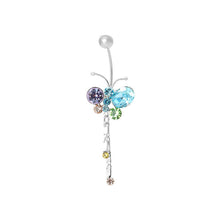 Load image into Gallery viewer, Butterfly Belly Ring with Tassols Multi-color Austrian Element Crystals and CZ