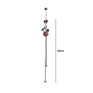 Belly Ring with Green Leaf and Pink Austrian Element Crystals