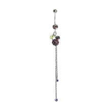 Load image into Gallery viewer, Belly Ring with Green Leaf and Purple Austrian Element Crystals