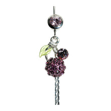 Load image into Gallery viewer, Belly Ring with Green Leaf and Purple Austrian Element Crystals