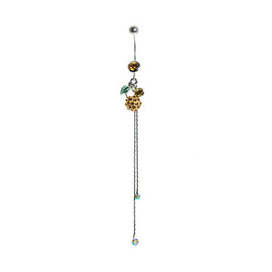 Belly Ring with Green Leaf and Yellow Austrian Element Crystals