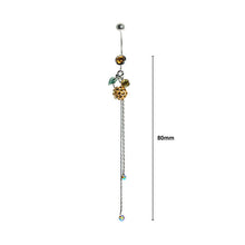 Load image into Gallery viewer, Belly Ring with Green Leaf and Yellow Austrian Element Crystals