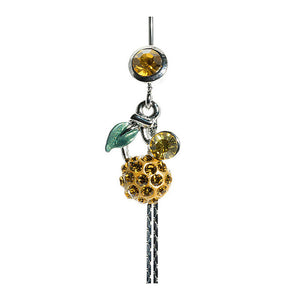 Belly Ring with Green Leaf and Yellow Austrian Element Crystals