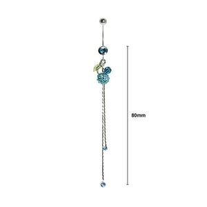 Belly Ring with Green Leaf and Light Blue Austrian Element Crystals