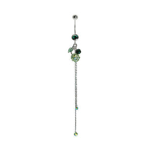 Belly Ring with Green Leaf and Green Austrian Element Crystals