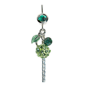 Belly Ring with Green Leaf and Green Austrian Element Crystals